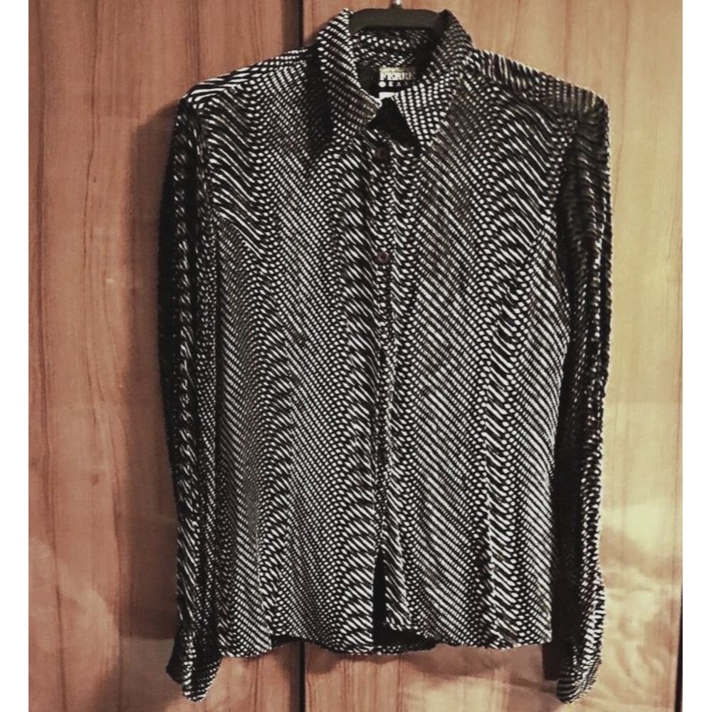 Gianfranco Ferré Jeans Vntg black/white geometric button-up shirt, women, size L